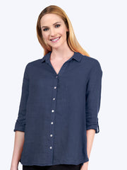Tianello "Dena" Linen "Loving" Blouse-Cobalt