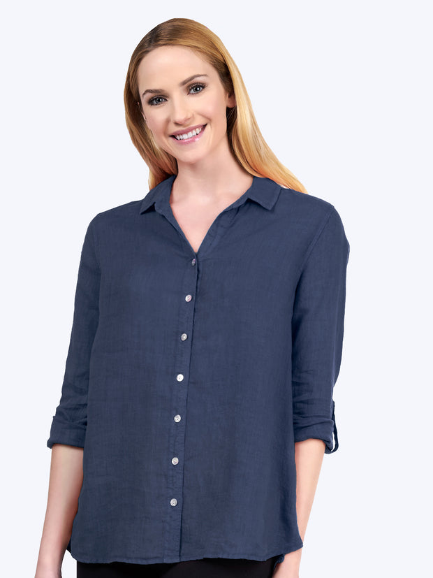 Tianello "Dena" Linen "Loving" Blouse-Cobalt