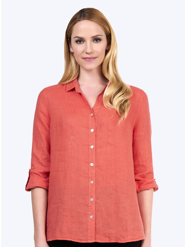 Tianello "Dena" Linen "Loving" Blouse-Coral