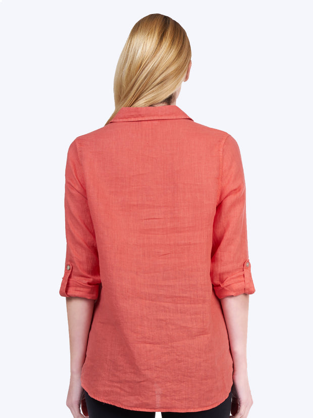 Tianello "Dena" Linen "Loving" Blouse-Coral
