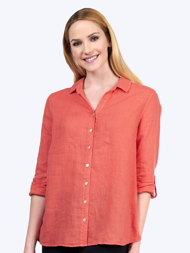 Tianello "Dena" Linen "Loving" Blouse-Coral