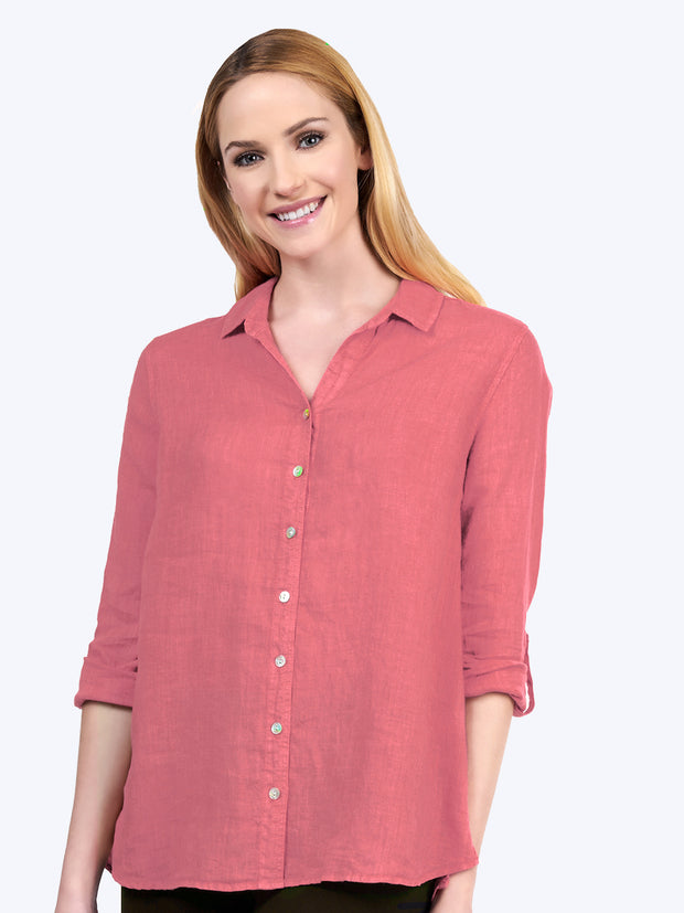 Tianello "Dena" Linen "Loving" Blouse-Flamingo