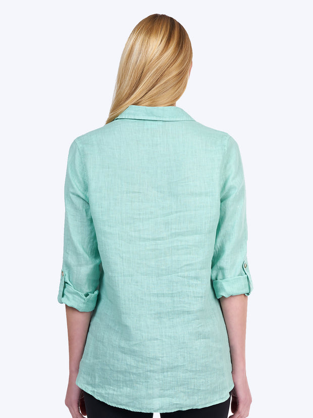 Tianello "Dena" Linen "Loving" Blouse-Pistachio