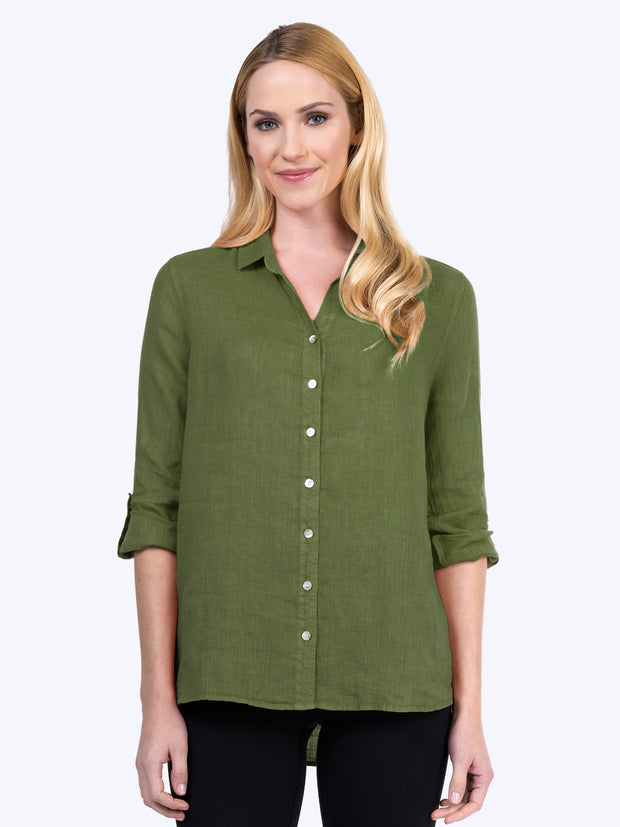 Tianello "Dena" Linen "Loving" Blouse-Spanish Olive