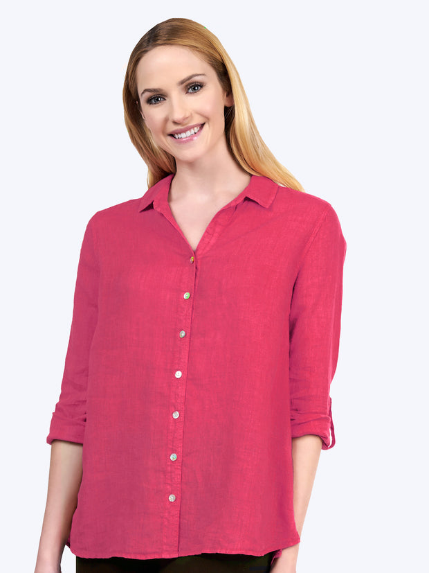 Tianello "Dena" Linen "Loving" Blouse-Velvet Pink