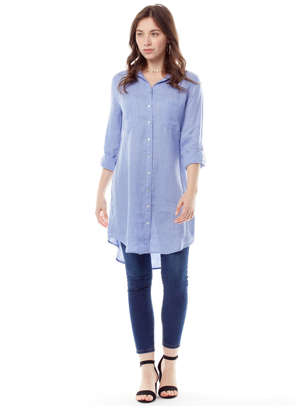 Linen Savoir Shirt Dress-Periwinkle