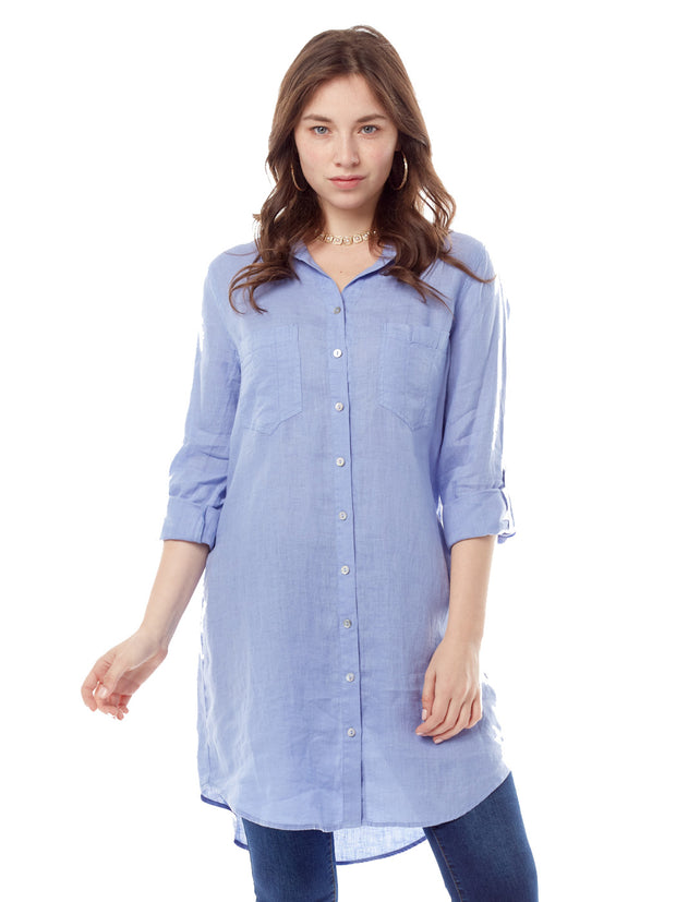 Linen Savoir Shirt Dress-Periwinkle