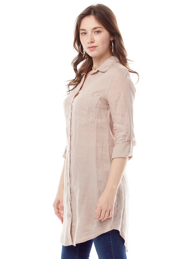 Linen Savoir Shirt Dress-Slate
