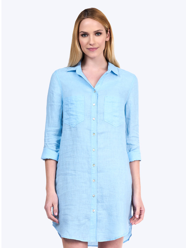 Linen Savoir Shirt Dress-Milky Blue