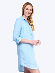 Linen Savoir Shirt Dress-Milky Blue
