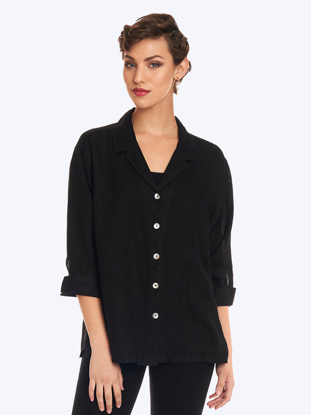 Tianello Hanky Linen "Aida" Blouse-Black