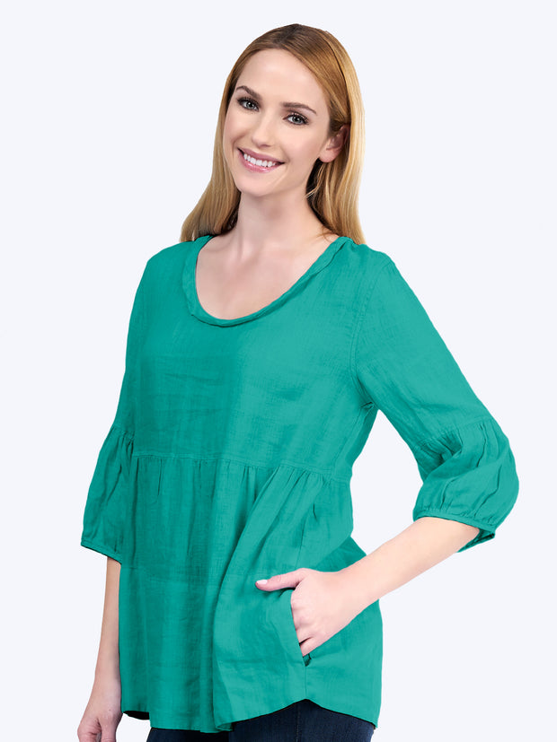 Tianello Dena Linen "Shelby" Blouse-Acapulco