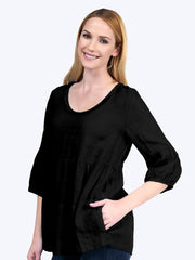 Tianello "Honey" Knit Jacquard "Shelby" Blouse-Black