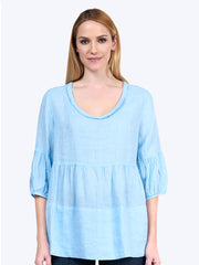 Tianello Dena Linen "Shelby" Blouse-Milky Blue