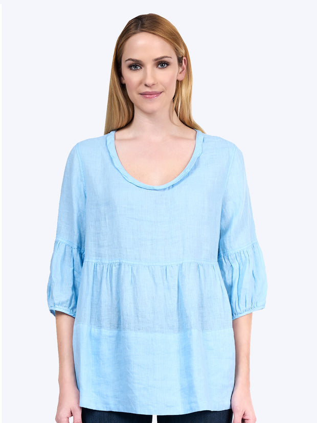 Tianello Dena Linen "Shelby" Blouse-Milky Blue