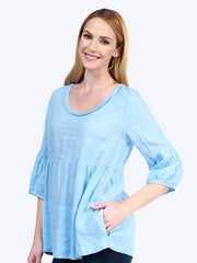 Tianello Dena Linen "Shelby" Blouse-Milky Blue