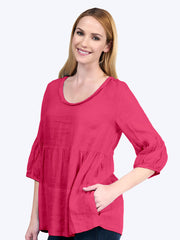 Tianello Dena Linen "Shelby" Blouse-Velvet Pink