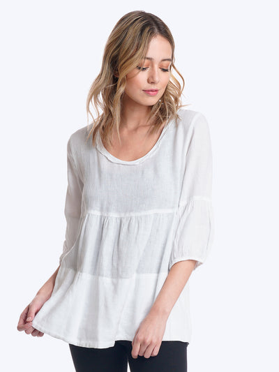 Tianello Dena Linen "Shelby" Blouse-White