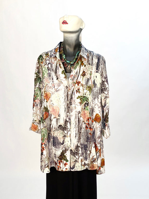 Tianello "Faith" Print Linen "Loving" Blouse-Wash