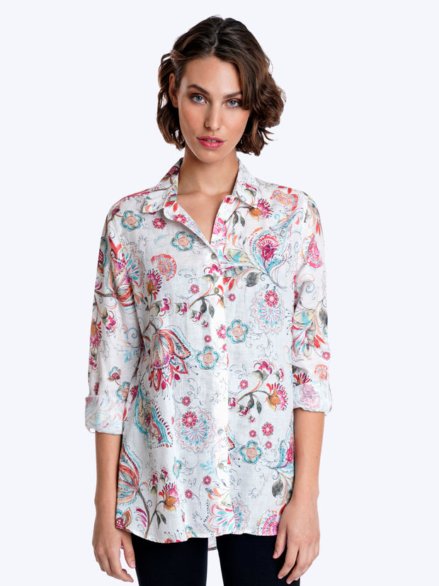 Tianello Linen Casa Blanca  Print Loving Blouse-Wash