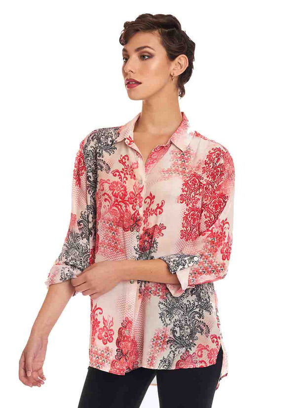 Tianello "Crown" Print Linen "Loving" Blouse-Wash