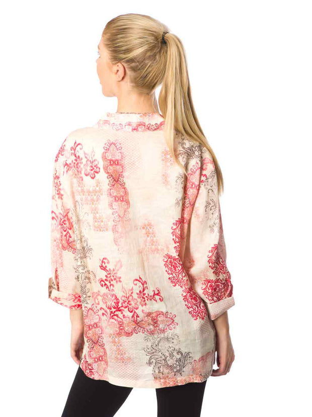 "Crown" Print Hanky Linen "Aida" Blouse-Wash