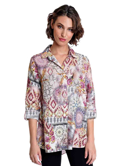 Tianello "Eileen" Printed Hanky Linen "Loving" Blouse-Wash