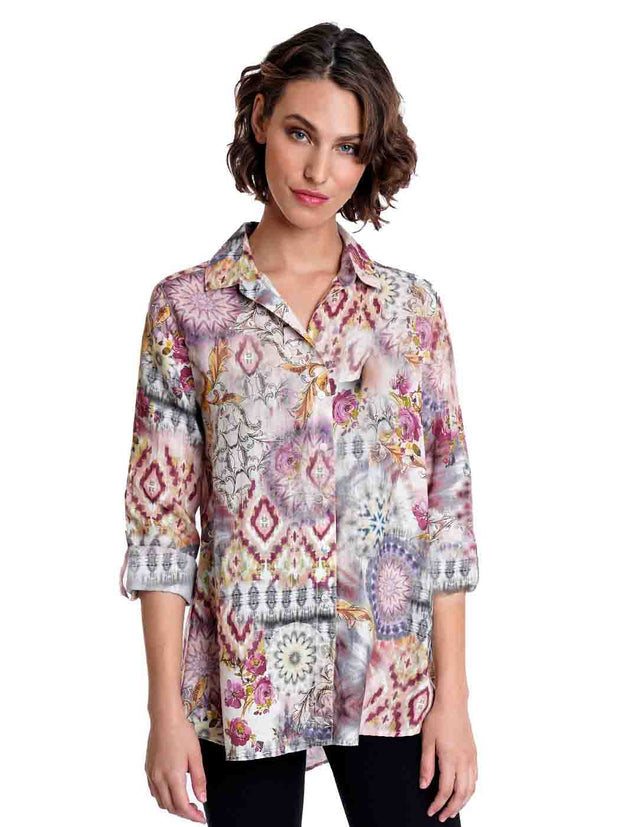 Tianello "Eileen" Printed Hanky Linen "Loving" Blouse-Wash
