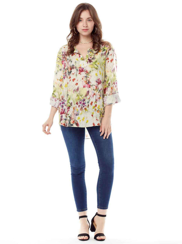 Ezee Print-100% Linen Voile "Avlyne" Blouse-Wash