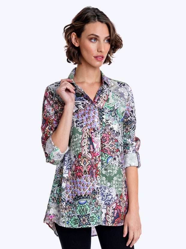 Tianello "Juicy" Print Linen "Loving" Blouse-Wash