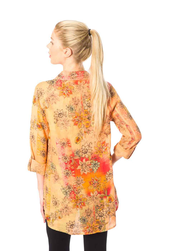 Tianello Mango Linen "Loving" Blouse-Orange Cream