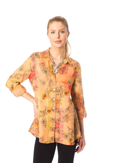 Tianello Mango Linen "Loving" Blouse-Orange Cream