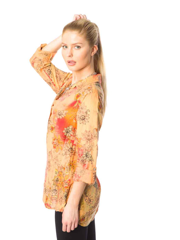 Tianello Mango Linen "Loving" Blouse-Orange Cream