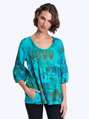 Tianello "Scarlet" Print Washable Silk "Avlyne" Blouse-Wash-Glass Blue