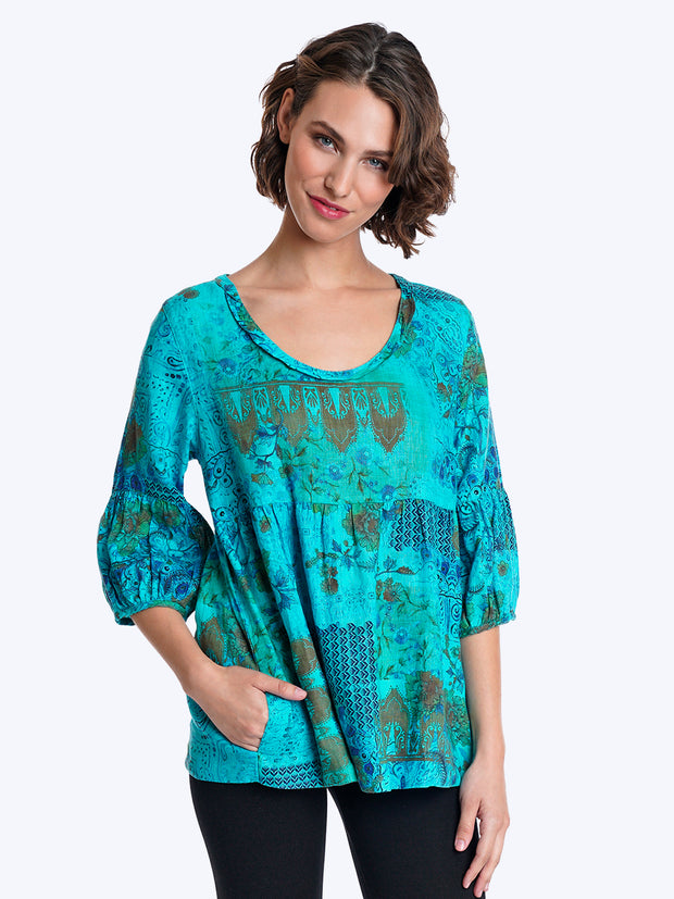Tianello "Scarlet" Print Washable Silk "Avlyne" Blouse-Wash-Glass Blue