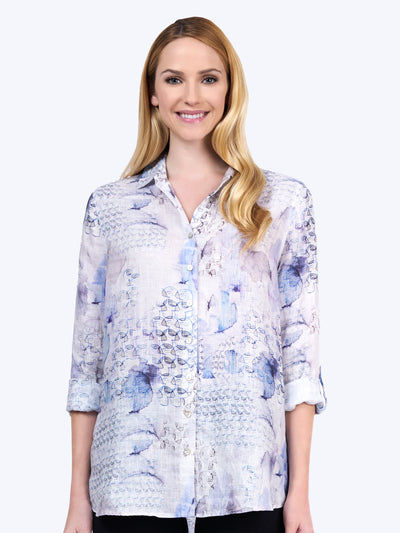 Tianello "Xander" Print  Linen "Loving" Blouse-Wash