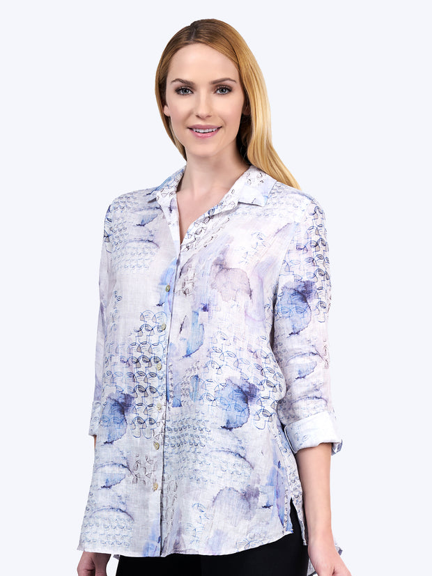 Tianello "Xander" Print  Linen "Loving" Blouse-Wash