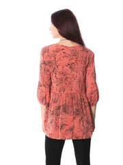 Tianello "Cupro"  "Cezanne" print "Lizette" 2 Pocket Blouse-Grapefruit