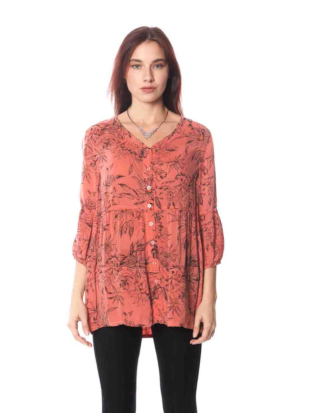 Tianello "Cupro"  "Cezanne" print "Lizette" 2 Pocket Blouse-Grapefruit