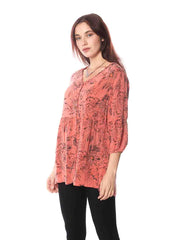 Tianello "Cupro"  "Cezanne" print "Lizette" 2 Pocket Blouse-Grapefruit