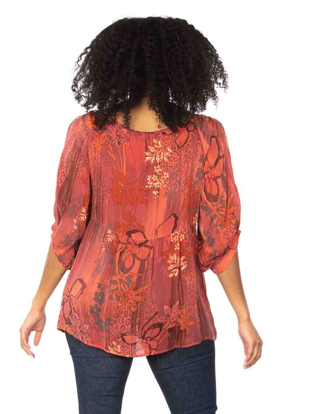 "Cupro"  "Rain Forrest" print Princess Blouse-Mimosa