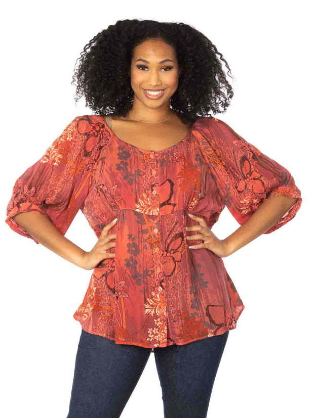 "Cupro"  "Rain Forrest" print Princess Blouse-Mimosa