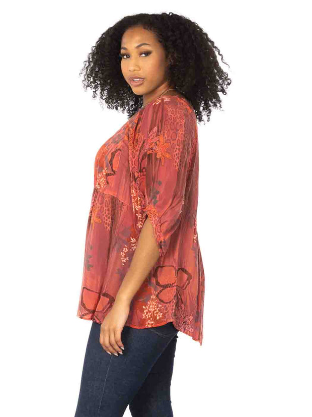 "Cupro"  "Rain Forrest" print Princess Blouse-Mimosa