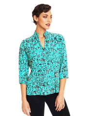 Tianello TENCEL™ French Batik Print Aida Blouse "French Batik" Print Dynasty Blouse-Glass Blue