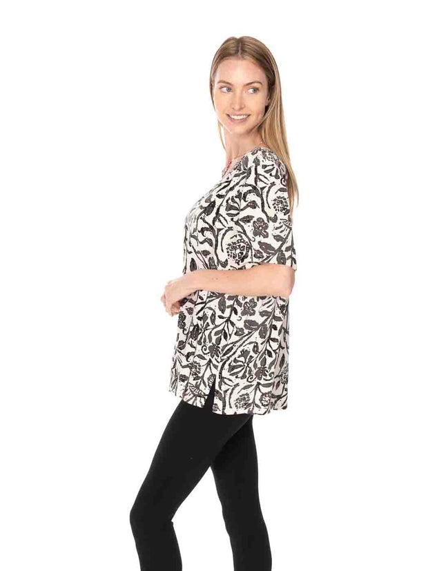 Tianello TENCEL™ "French Batik" Printed Short Sleeve "Tess" Blouse