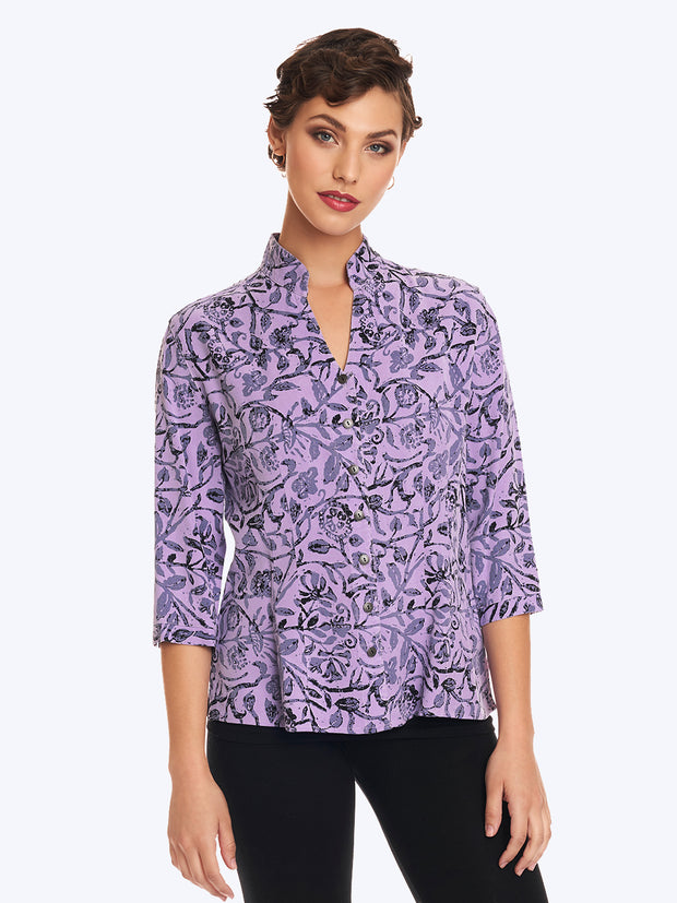Tianello TENCEL "French Batik" Print Dynasty Blouse-Lychee