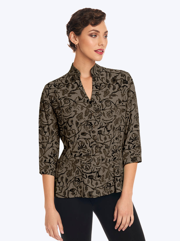 Tianello TENCEL™ French Batik Print Aida Blouse "French Batik" Print Dynasty Blouse-Moss