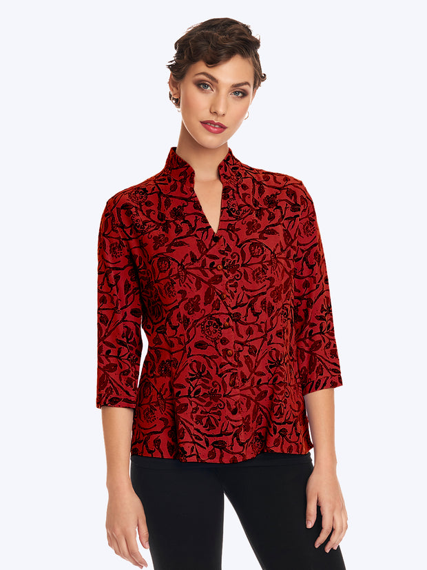 Tianello TENCEL "French TENCEL™ French Batik Print Aida Blouse "French Batik" Print Dynasty Blouse-Pomegranate