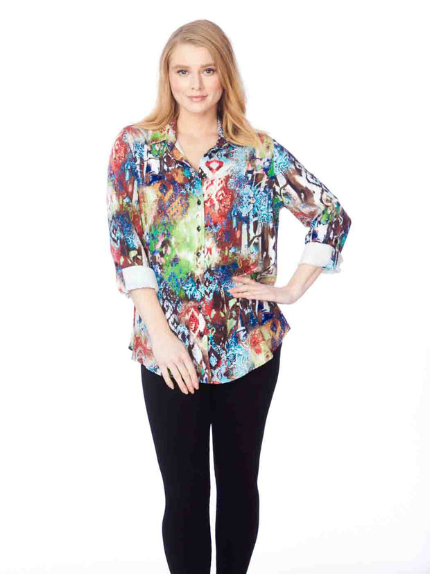 Tianello TENCEL "Majestic" Print  "Amy" Blouse-Wash