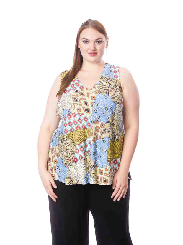 Tianello Plus sized print "Uzima" TENCEL™ "Erika" Bias Tank-Wash